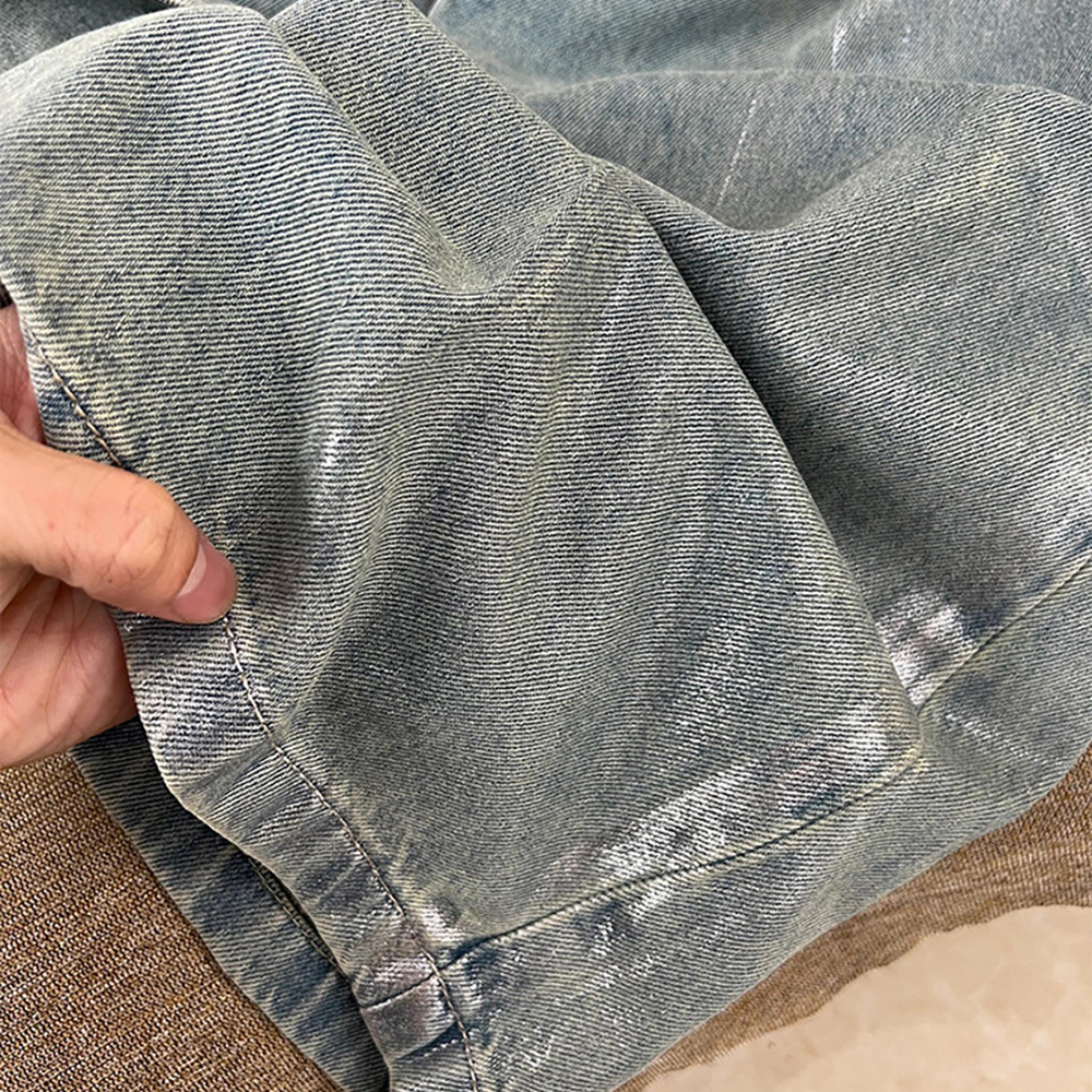 Jean tendance bleu argenté pour femme, printemps-automne, en denim brillant à sequins, streetwear, taille haute, coupe droite large