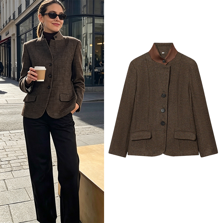 Vêtements d'automne pour femmes, blazer élégant pour le travail, blazer slim à boutons, blazer à carreaux, nouvelle mode chic, blazer de costume
