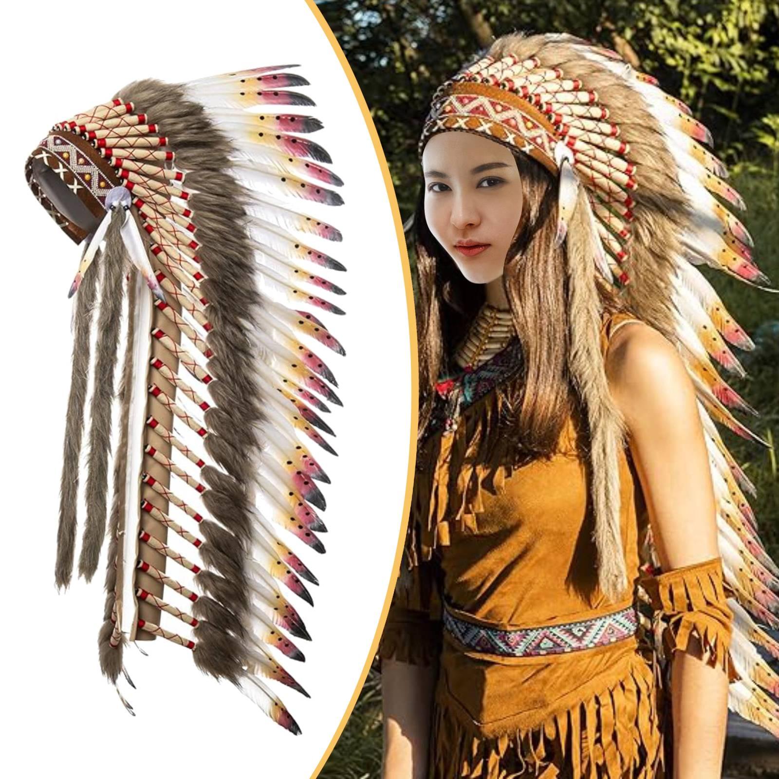Coiffe indienne à plumes, chapeau de chef indien pour déguisement de carnaval et spectacle