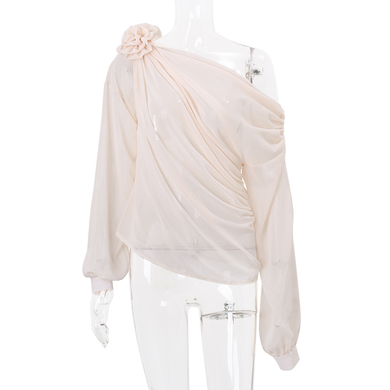 Chemisier en mousseline de soie pour femme, chemise à la mode, avocat, fleurs 600 aught Slash Neck, printemps, été, vêtements d'extérieur féminins