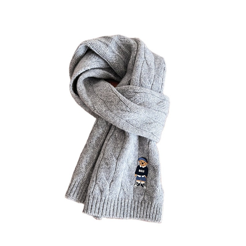 Écharpe en laine australienne 100%, tricot torsadé, Vintage britannique, brodé, ours, épais pour la chaleur, nouvelle collection