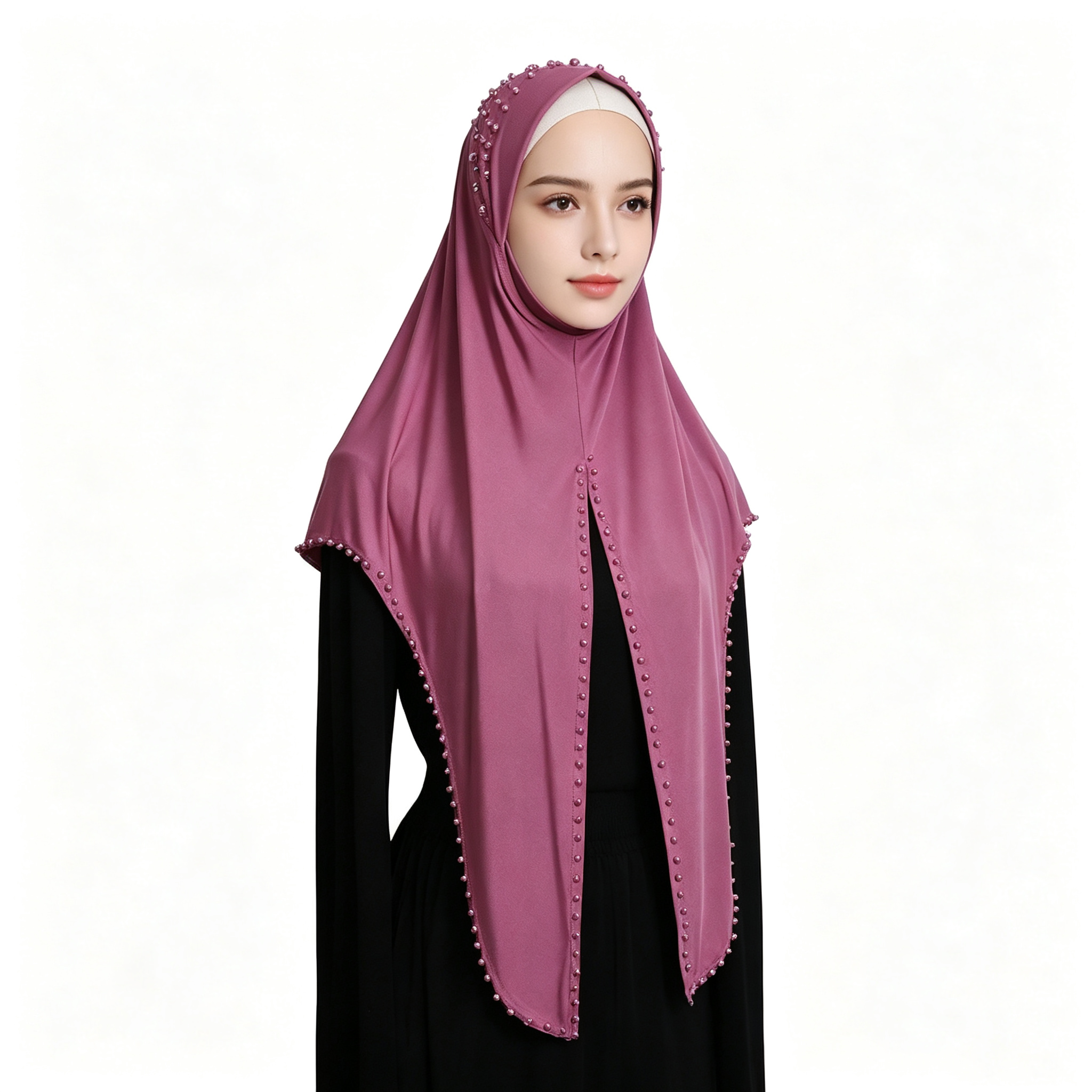 Hijab instantané une pièce pour femmes musulmanes, orné de strass et de perles, Khimar Jilbab, couvre-chef islamique pour la prière, facile à porter, hijabs modestes.
