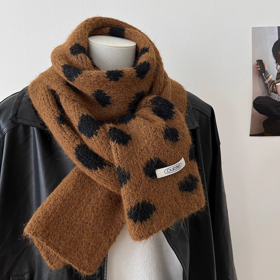 Mode moelleux couleur bloc à pois laine mélange écharpe unisexe hiver chaud tricot foulard polyvalent foulards doux