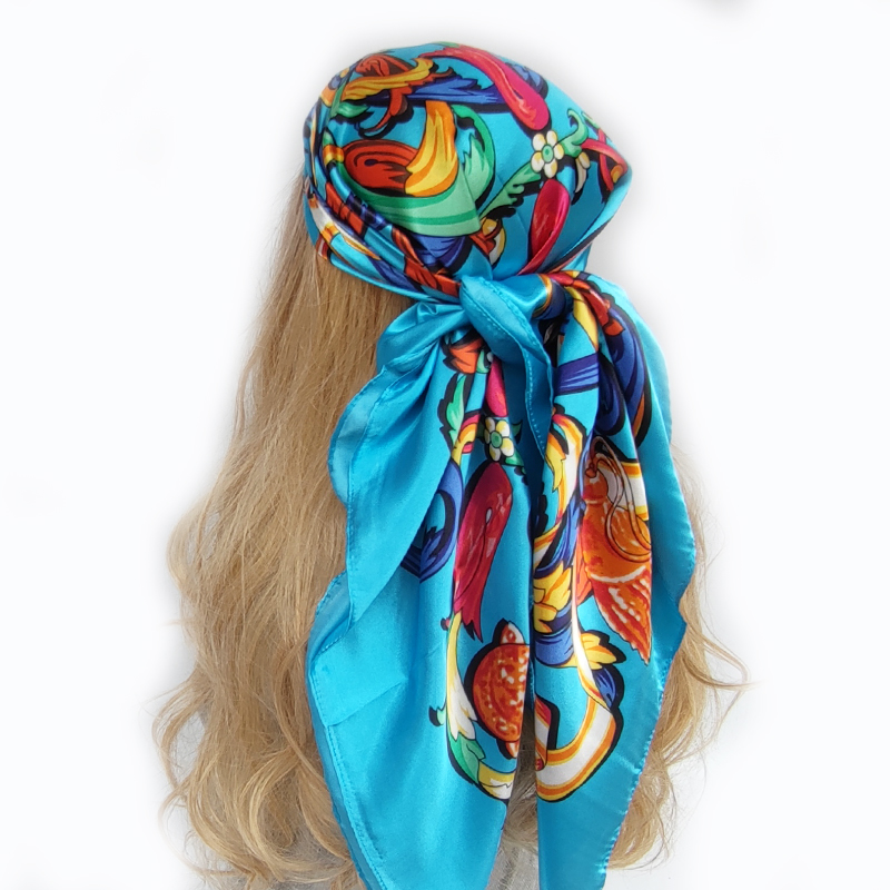 Foulard en Satin de soie imprimé pour femmes musulmanes, Hijab élégant, bandeau Bandana, design de marque
