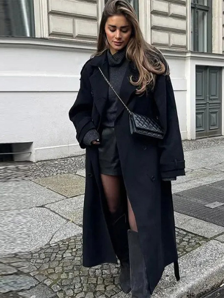 Manteau Long Décontracté en Laine pour Femme, Élégant, à Manches Longues, Double Boutonnage, Col Revers, Veste Féminine Tendance Automne Hiver 2026