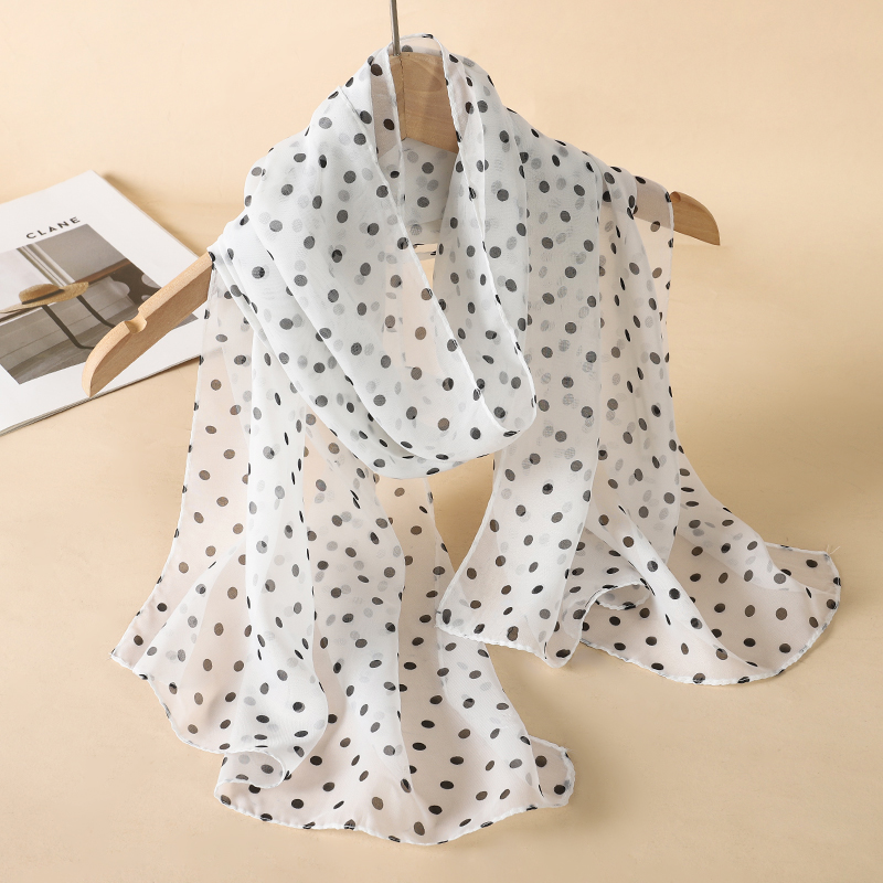 Écharpe en mousseline de soie imprimée à pois pour femmes, châle polyvalent, protection solaire, foulards décoratifs, luxe, élégant, pour dames