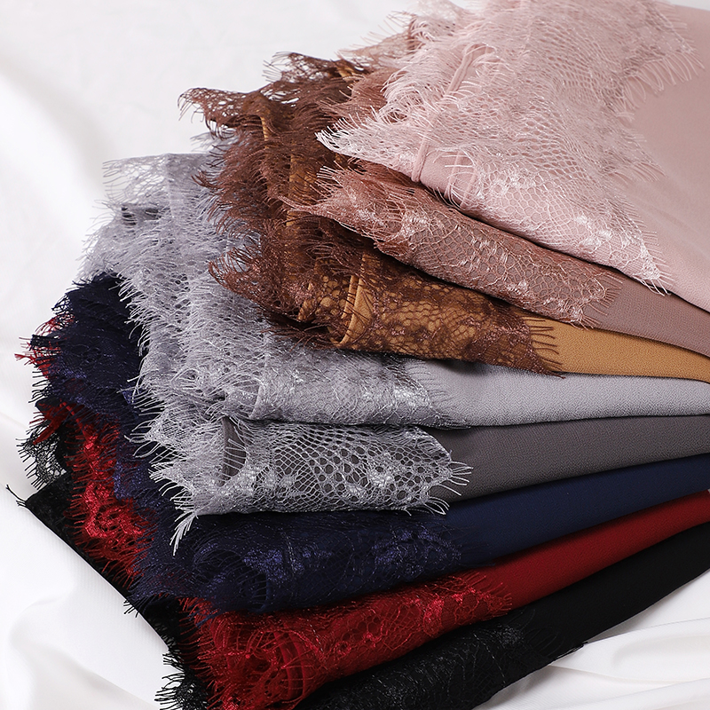 Hijab en dentelle douce de qualité supérieure, foulard islamique uni, châle en mousseline musulmane, turban, couvre-chef, bandeau, foulard de style mariage