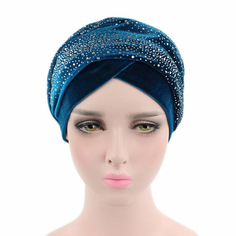 Foulard Hijab Musulman en Velours et Strass pour Femme, Turban Africain Prêt à vitation, Bonnet de Sauna
