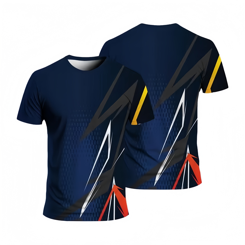 T-shirts de sport de course simples pour hommes, décontractés, à séchage rapide, imprimés en 3D, amples et respirants, Fitness, col rond, été