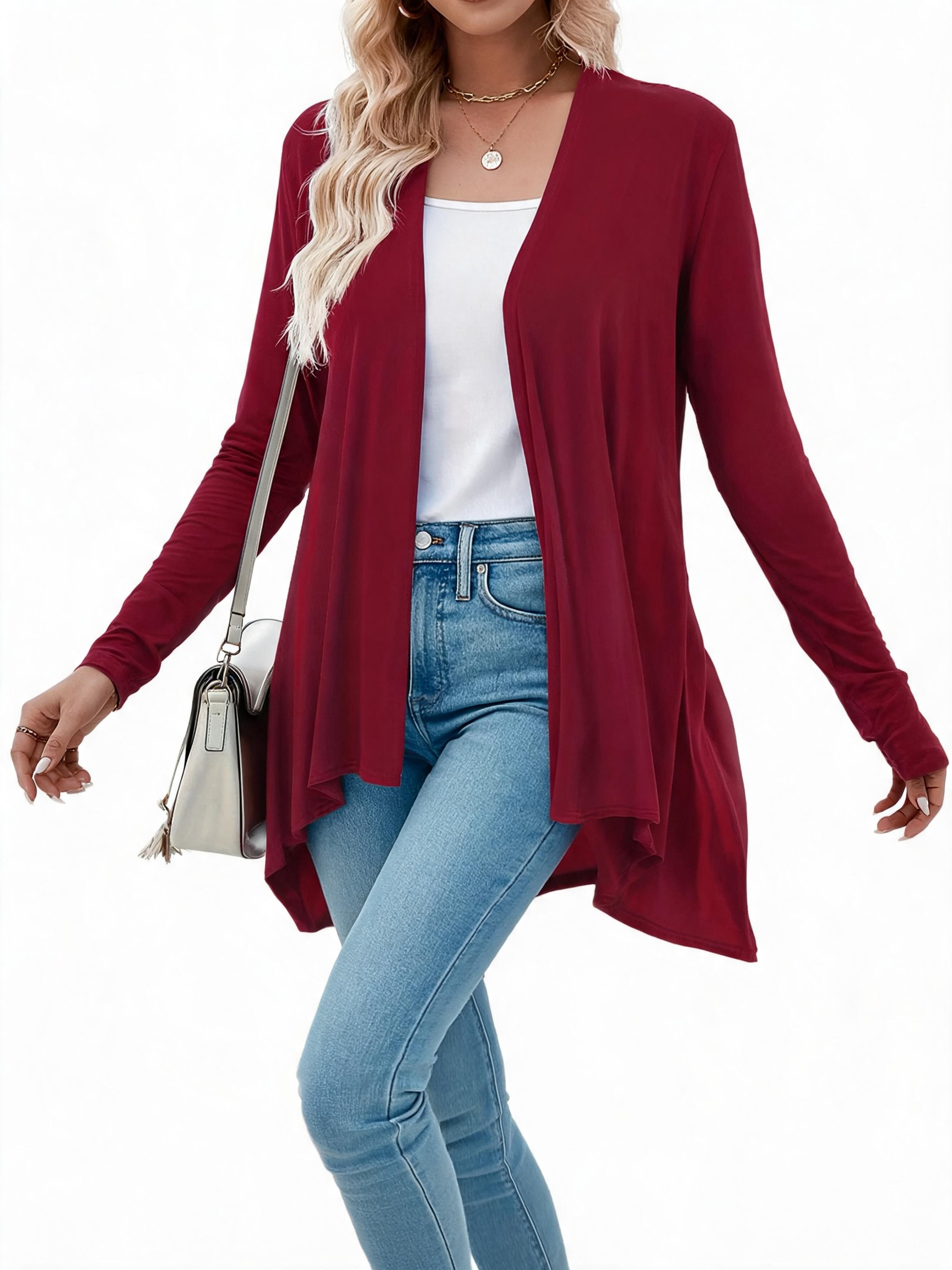 Cardigan décontracté grande taille pour femme, couleur unie, manches longues, élastique, vêtements