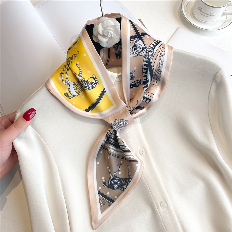 Foulard en satin de soie fin de marque de luxe pour femme, élégant bandana, cravate de cou, écharpe de poignet, châle