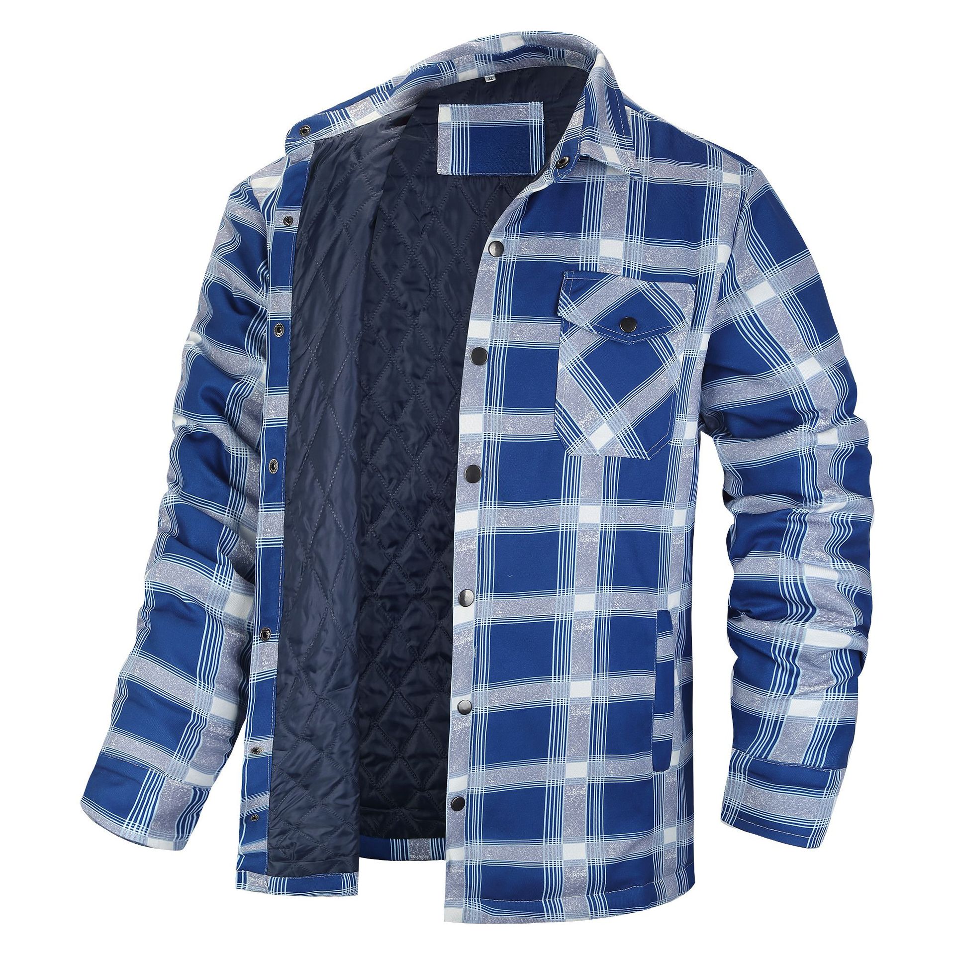Vêtements pour hommes européens et américains : Nouvelle collection 2026 – Chemise épaisse à carreaux à manches longues et col boutonné, style veste pour homme