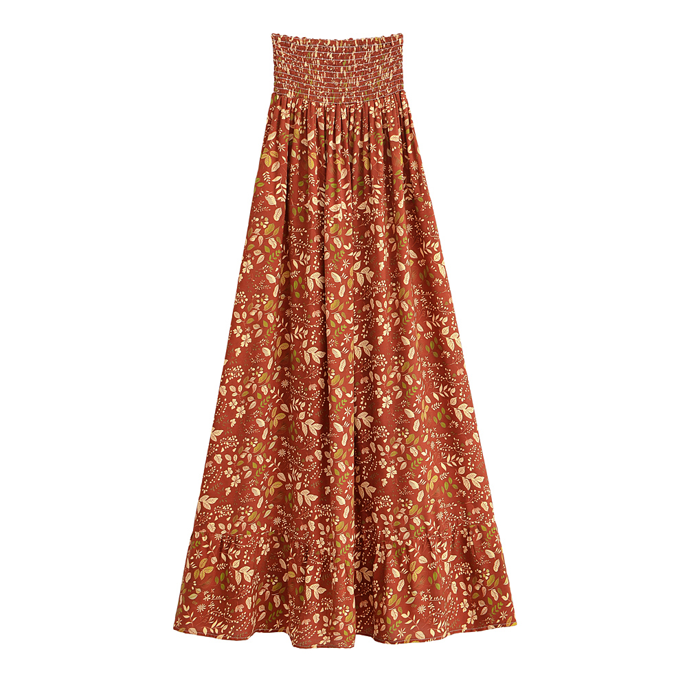 Jupe longue maxi bohème à imprimé floral pour femme, jupe d'été à volants superposés coupe trapèze, taille haute élastique, pour plage et soirée, imprimé ethnique