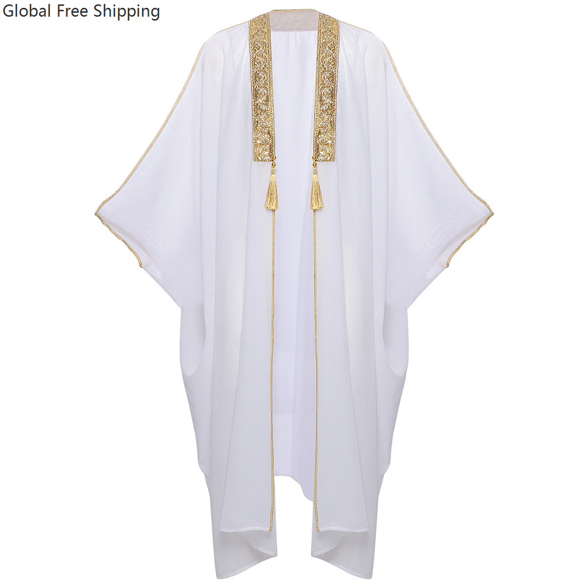 Robe musulmane en mousseline de soie de style kimono pour hommes, turque, arabe, islamique, Robe musulmane pour hommes, Cosplay, Ramadan, Robe brodée, vêtement de prière