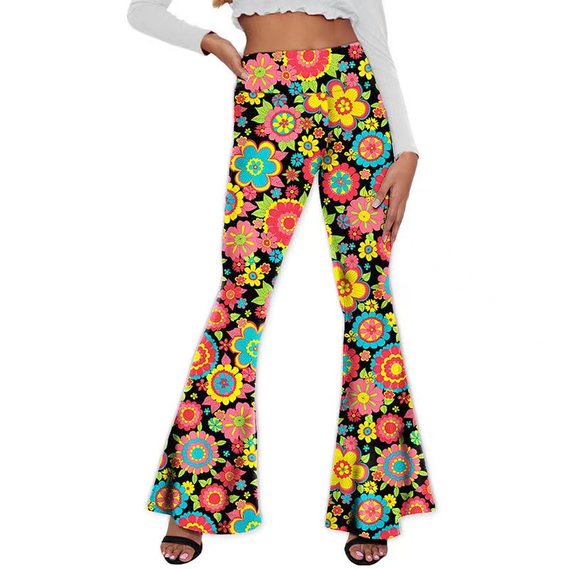 Bas de cloche imprimés de style bohème pour femmes, pantalons élastiques décontractés et sexy confortables