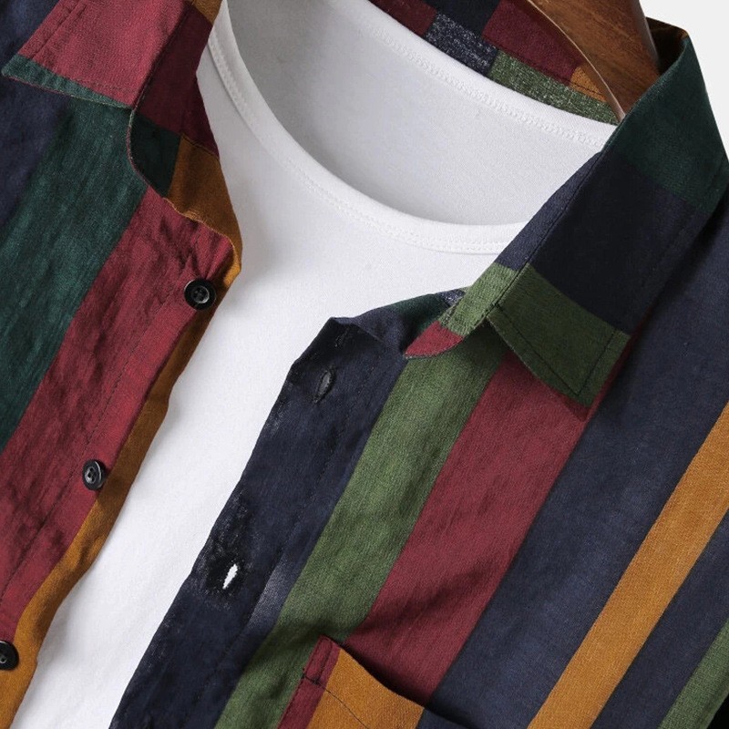 Chemise à manches longues imprimée à rayures rétro pour hommes, Streetwear de loisirs, Chemises boutonnées, Chemisier de luxe, Vêtements d'automne