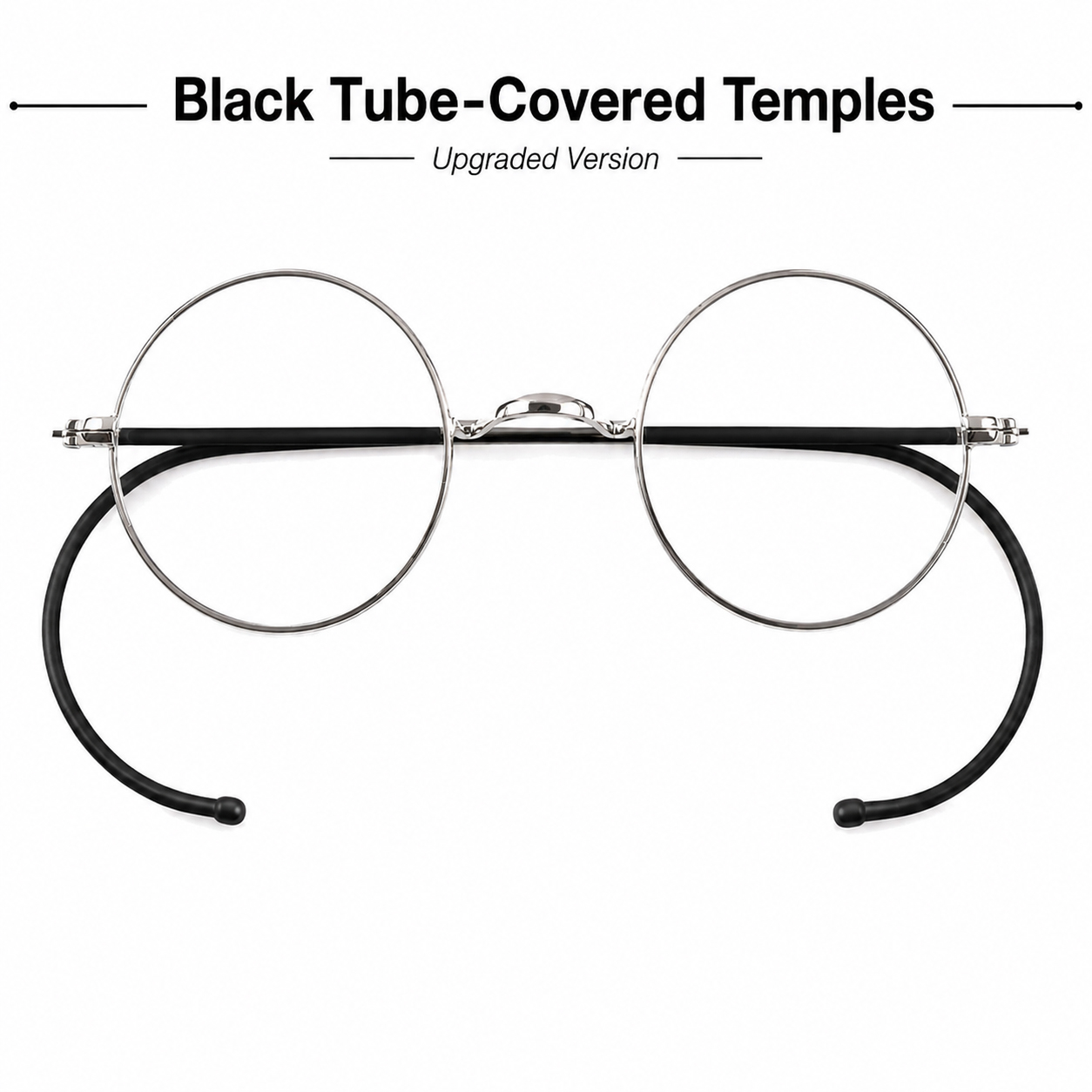 Lunettes rondes vintage de 44 mm avec monture en fil doré sans plaquettes de nez, monture optique avec branches en câble pour un ajustement sécurisé