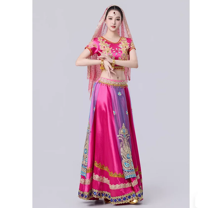 Costume de danse indienne rétro exotique, ensemble jupe longue