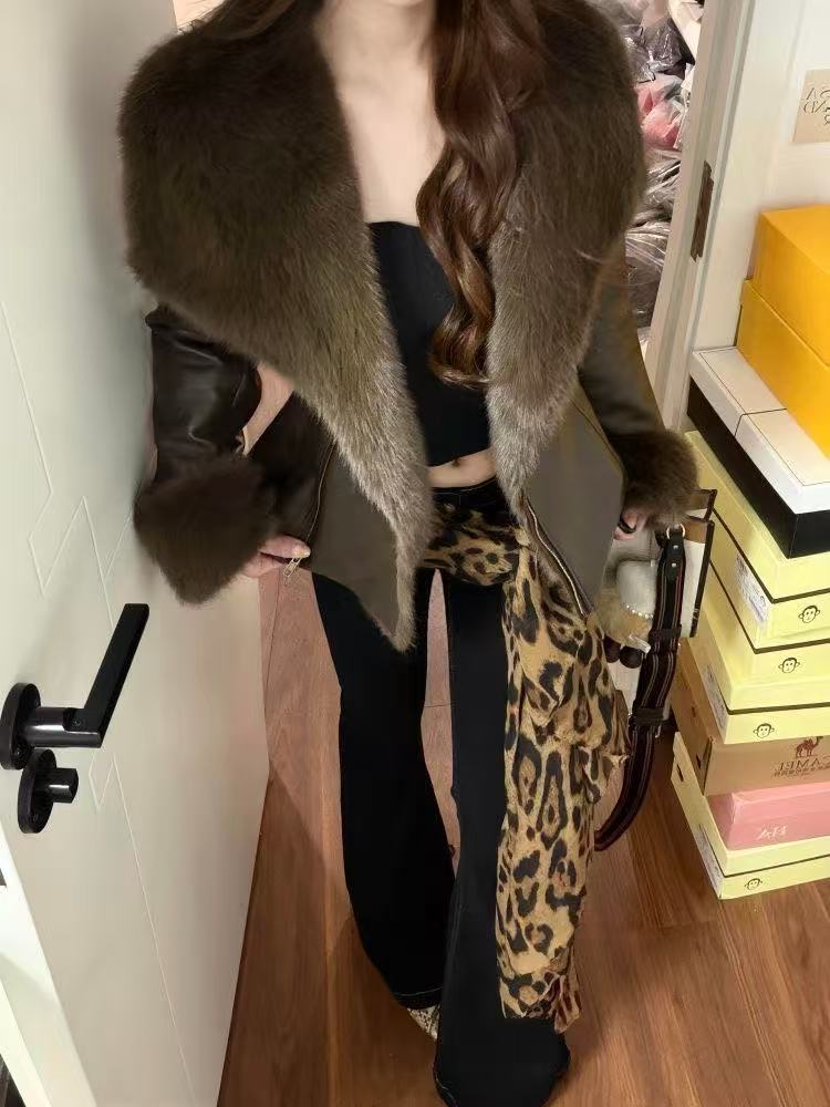 Manteaux chauds Vintage Chic pour femmes, col en fourrure, veste élégante en cuir, Streetwear, vêtements Design à la mode coréenne, hiver