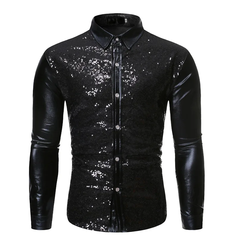 Chemises de luxe à paillettes métalliques rouges pour hommes, manches longues, chemise de fête Chang des années 70, costume de Noël et d'Halloween, nouveau, 2024