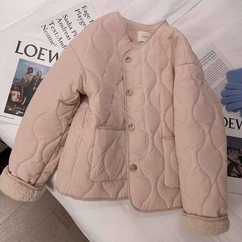 Manteau en coton velours de mouton rose pour femme, nouvelle arrivée hiver 2026, style coréen, col rond, coupe ample, manches longues