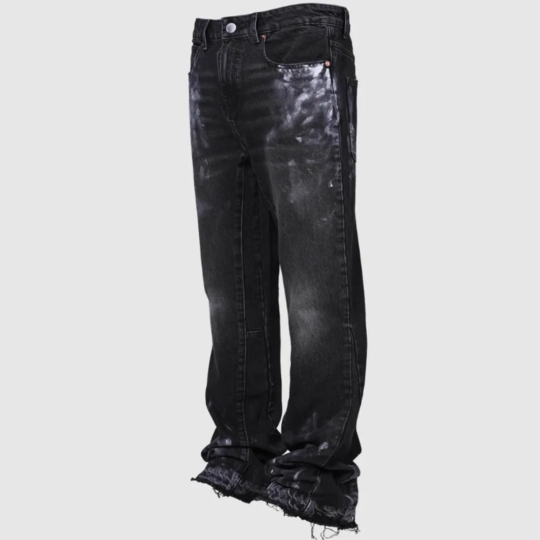 Pantalons de travail en jean pour hommes, vêtements de travail à la mode européenne et américaine, pantalons évasés en couches en Denim Patchwork élastique, S-XXL