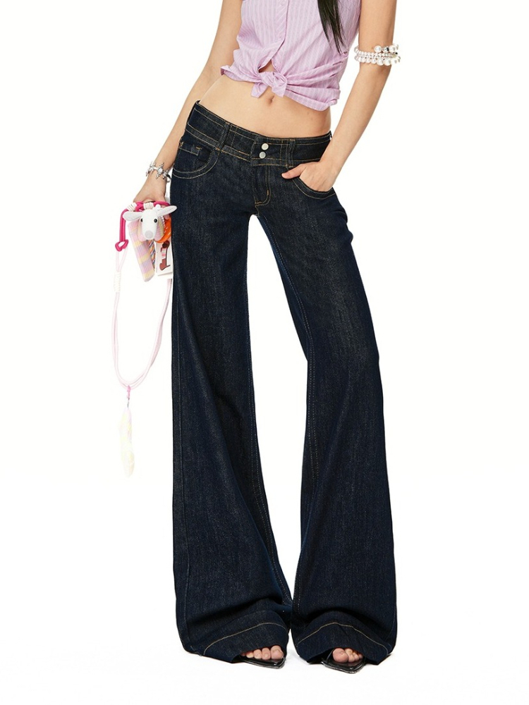 Jeans vintage bleus pour femmes, mode hip-hop, streetwear, Y2K, coupe large, jambe droite, taille basse, pantalon en denim baggy