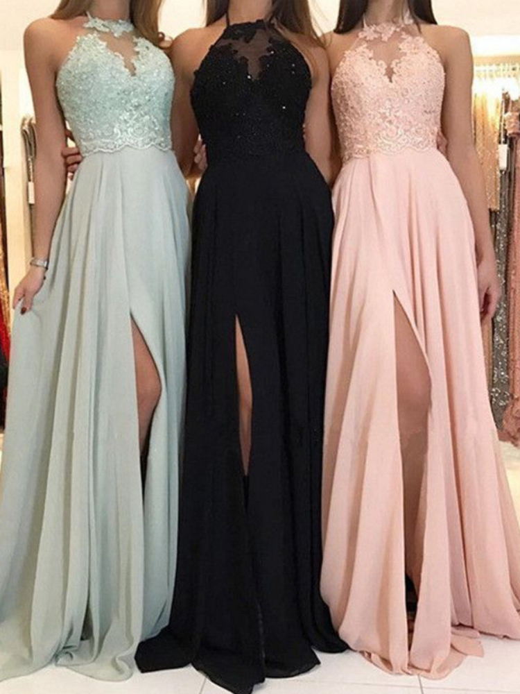 Robe de mariée longue en dentelle pour femmes, Sexy, col licou, florale, sans manches, taille haute, robes de soirée, coupe cintrée, élégante, 2024