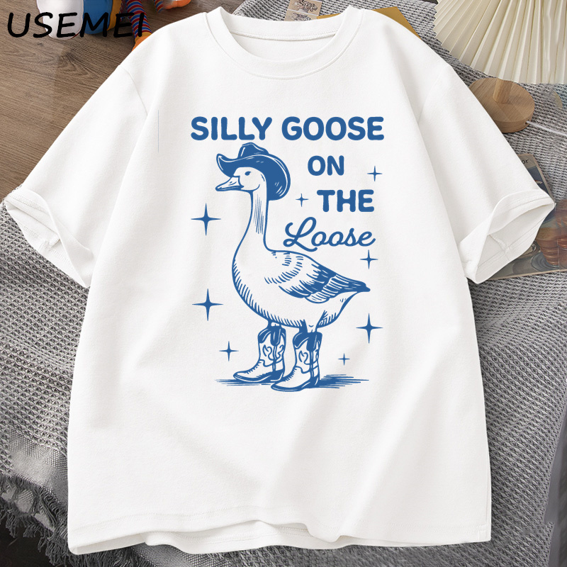Silly Goose sur les t-shirts amples pour hommes femmes drôle Cowgirl Western T-shirt 90s mode col rond graphique T-shirt vêtements