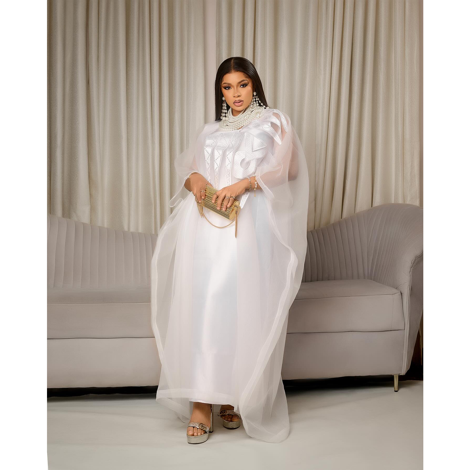 Tenue africaine pour femmes, Abaya blanche brodée, grande taille, robe de soirée élégante pour église