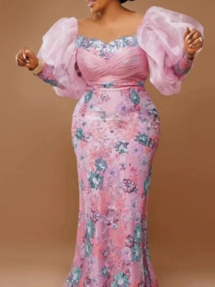 Robe de Soirée Africaine Rose à Manches sulfpour Femme, Tenue Élégante, Vêtement Africain, Automne