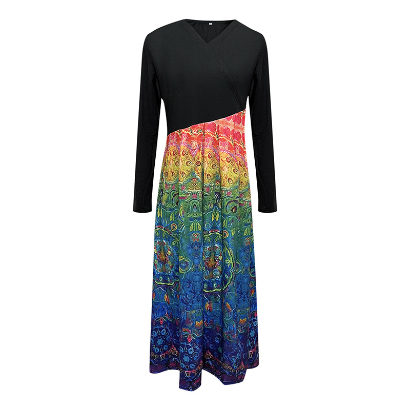 2025 robe automne Roupas Femininas col en v bohème imprimé à manches longues coupe ajustée bureau déplacements et loisirs Robes Soiree Femmes