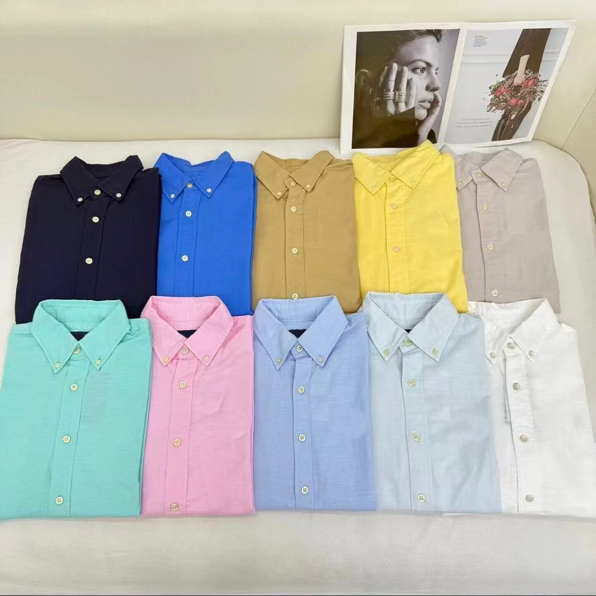 Chemise à manches longues pour homme et femme, en lin, style old money unisexe, couleur unie, broderie design, chemise longue.