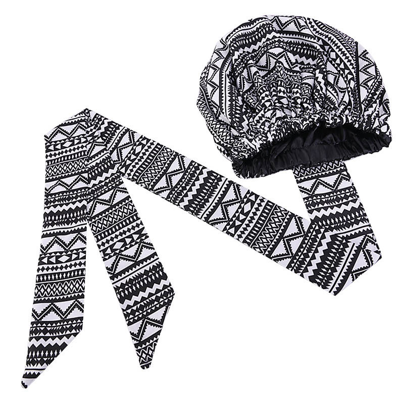 Bonnet en Satin Imprimé Africain pour Femme, Long Ruban Rond, Double Couche, Enveloppe de Sauna, Motif Ankara, Couvre-Cheveux, Grande Taille