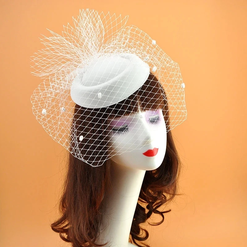 Petit chapeau haut-de-forme en voile noir, accessoires pour cheveux, matériel en laine rétro, coiffure de dîner, couvre-chef de mariée, bandeau, bijoux