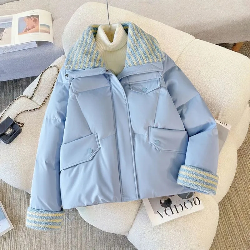 Veste Parkas à col à revers pour Femme, manteau court rembourré en coton, à la mode, manches longues, vêtements d'extérieur bouffants, automne hiver