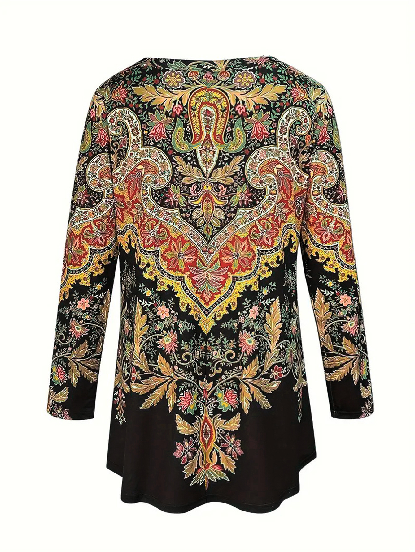 T-shirt à fleurs Paisley pour femmes, hauts décontractés à manches longues et col rond, vêtements d'automne et quotidiens décontractés