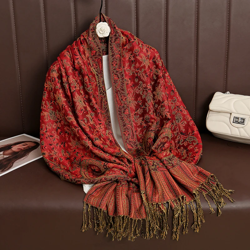 Châle de luxe de Style bohème pour femmes, écharpe en cachemire Jacquard Paisley de styliste, Hijab musulman Pashmina, Foulard enveloppant