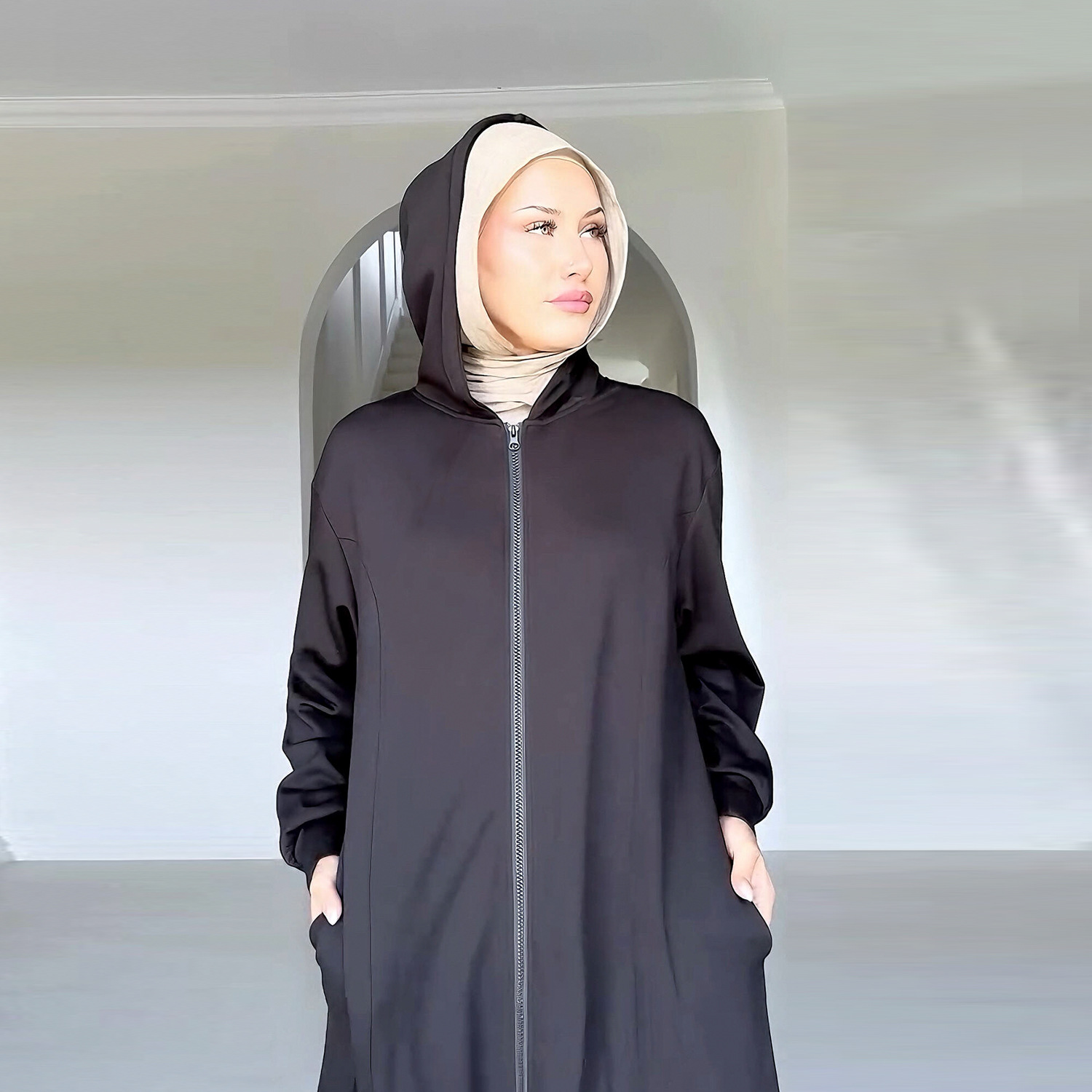 Eid femmes à capuche Abaya Robe fermeture éclair solide Cardigan Jalabiya Ramadan robes Largos décontracté longue Robe maroc dubaï caftan