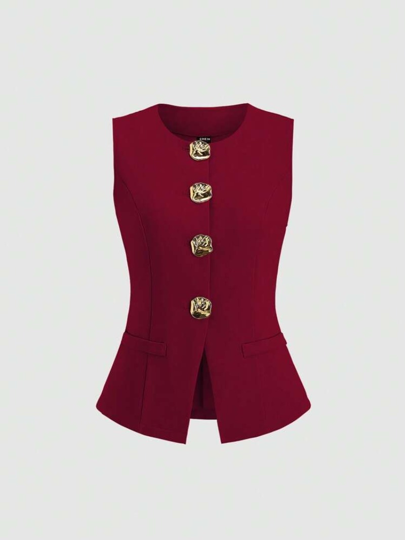 Ensemble gilet sans manches pour femmes, avec tempérament à la mode, col rond, coupe cintrée et vêtements amincissants, 2025