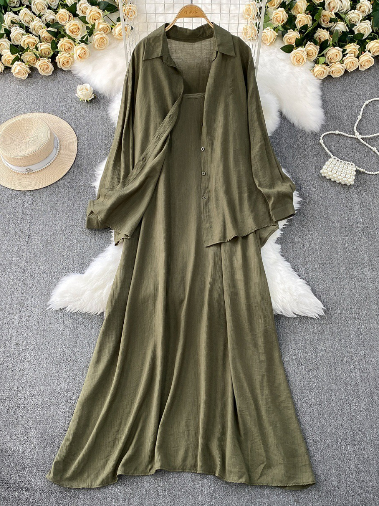 Femmes robe deux pièces ensemble printemps été ample extérieur mince à manches longues petit haut sans manches décontracté Camisole moulante robe tenues