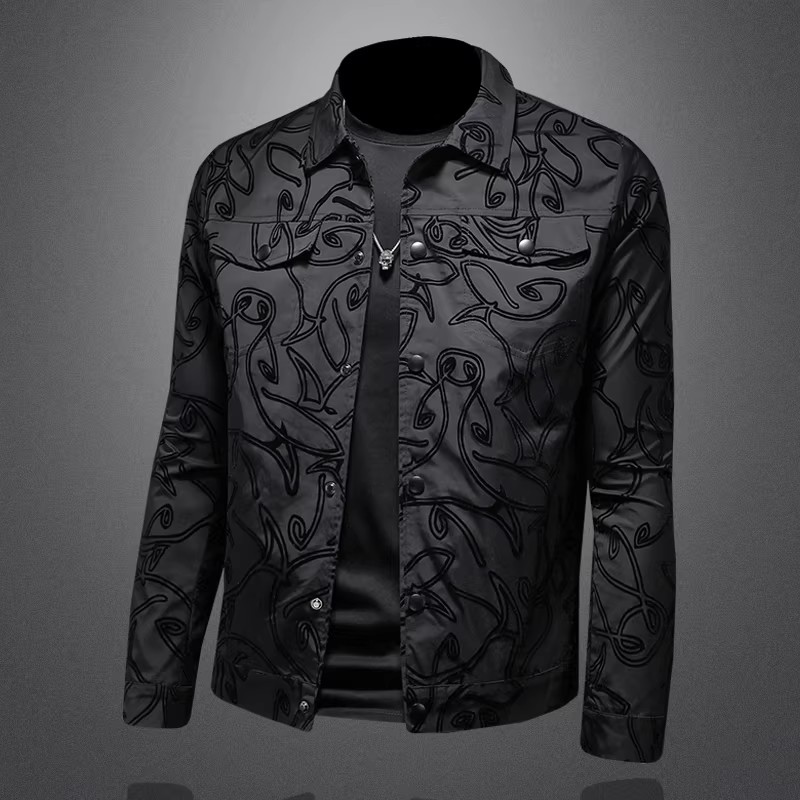 Veste décontractée pour homme printemps 2026 avec col brodé, coupe ajustée, haut tendance pour vêtements élégants