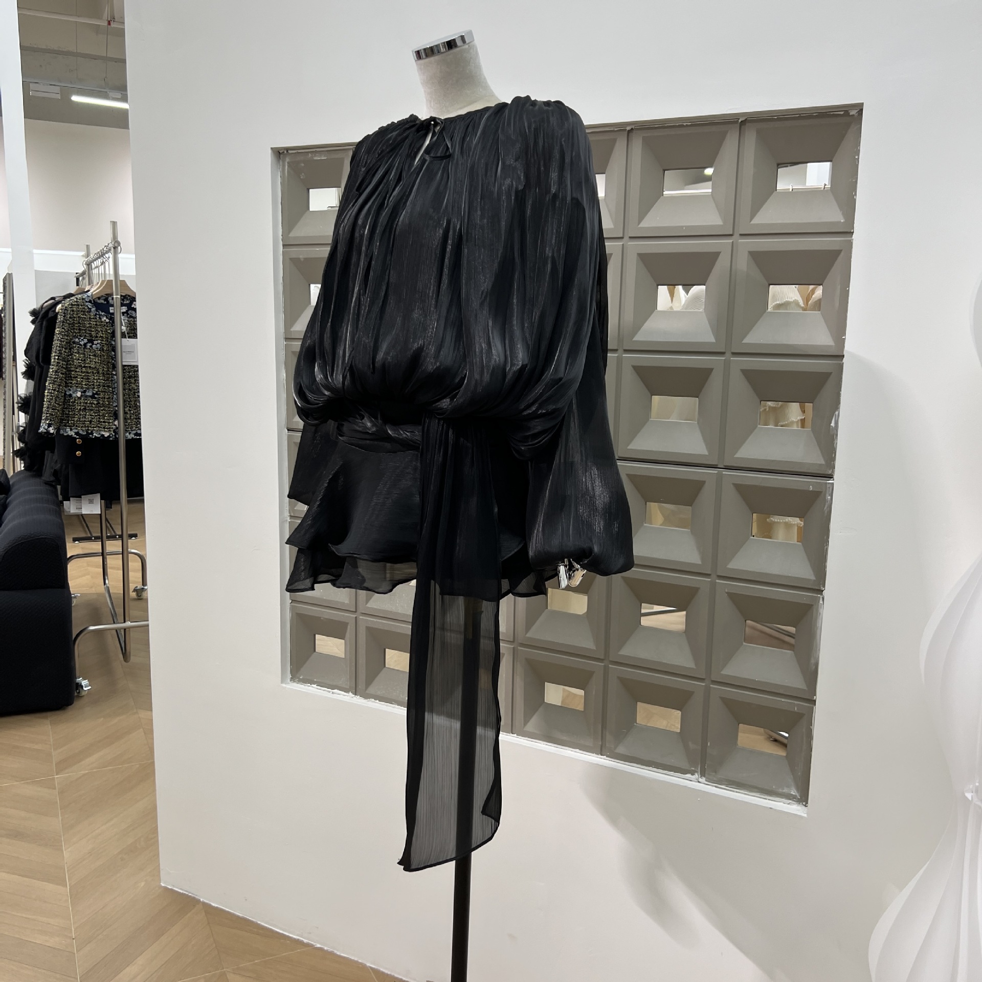 KBQ Solide Patchwork À Lacets Lâche Robes Pour Femmes O Cou À Manches Longues Taille Haute Épissé Plis Tempérament Robe Femme Mode