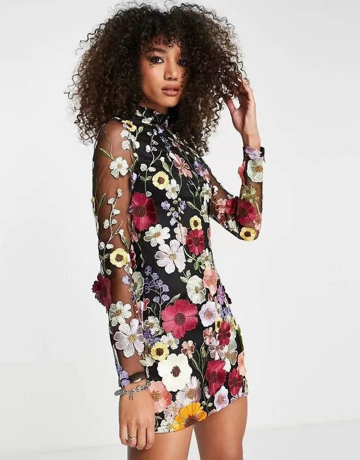 Robe de soirée à fleurs pour femmes, Inde, Dubaï, Maroc, appliques florales, robe de Rh, mariage éducatif, Rh, mini robe, caftan marocain