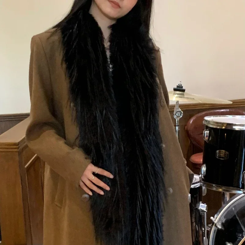 Écharpe en fourrure de vison moelleuse pour femmes et filles, longue bande en peluche à la mode, écharpe chaude, designer coréen, luxe, 216.239., Y2K