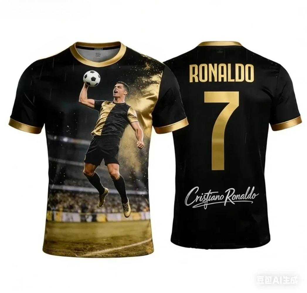 Maillot de football 3D Ronaldo Summer, T-shirt pour homme à manches courtes, respirant, à séchage rapide, pour le sport et la mode de rue en plein air.