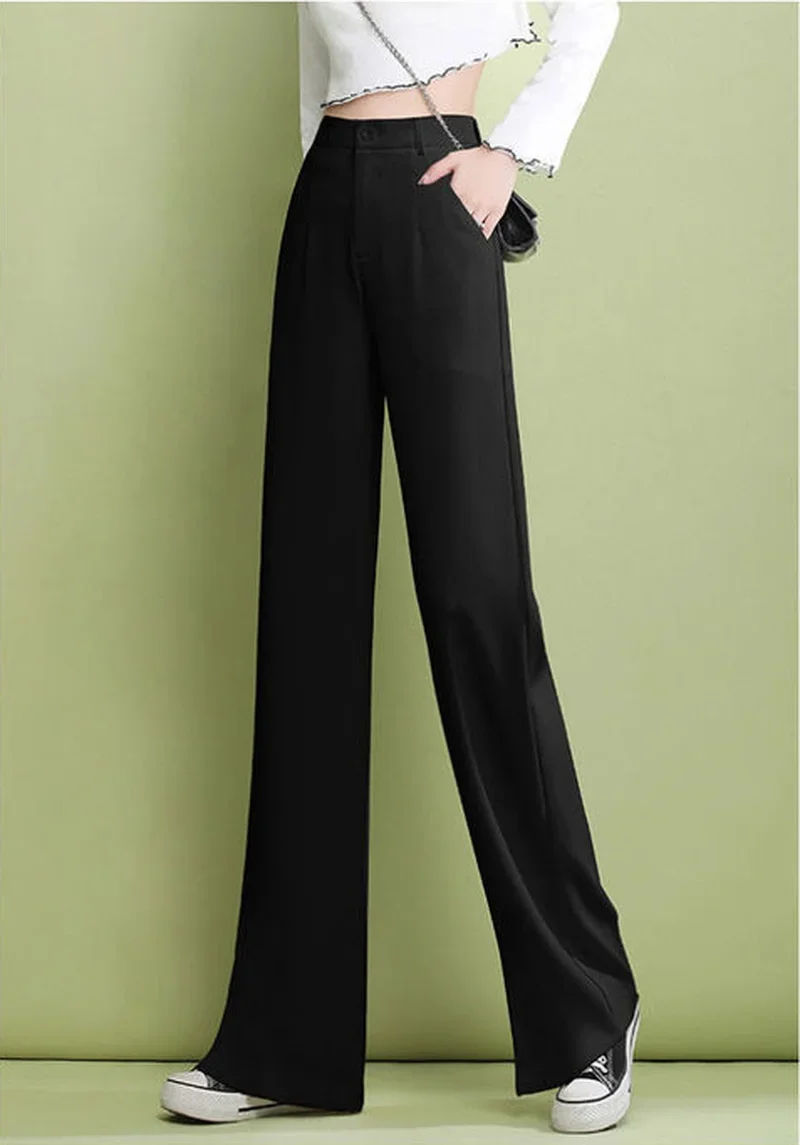 Pantalon élégant pour femmes, mode décontractée, fluide blanc, Long, costume d'été, pantalon droit, jambes larges, ample, 2025