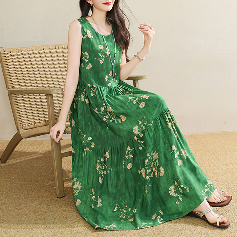 Nouvelle Robe d'Été pour Femme, Robe Décontractée Sans Manches 2026, Robe Col Rond Vintage pour Femme
