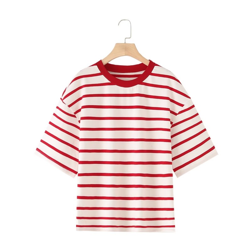 Rayé femmes mode T-shirts col rond manches courtes t-shirts chemisier haut couverture en coton pour l'été 2024 Harajuku t-shirt