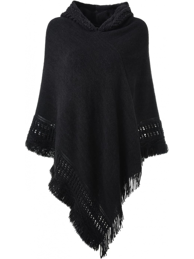 Cape à capuche pour femme avec ourlet à franges, motifs chauds de tricot poncho au crochet pour femme, style gothique à la mode